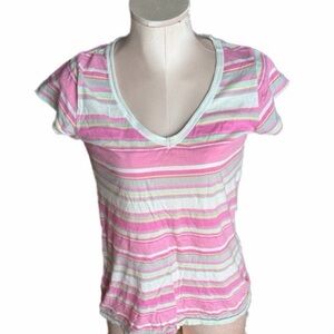 Miley Cyrus x Max Azria Striped Pink and White Women's Tee